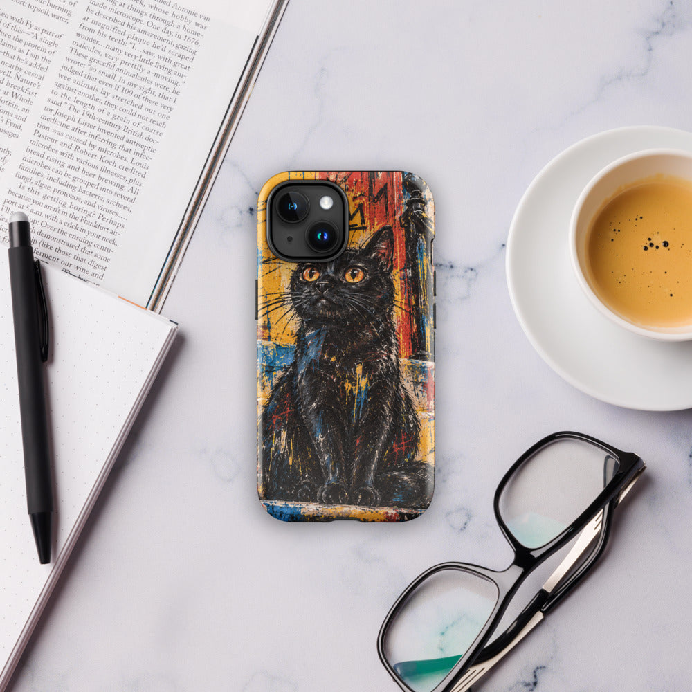 Custom cat portrait phone case, Basquiat style, lifestyle