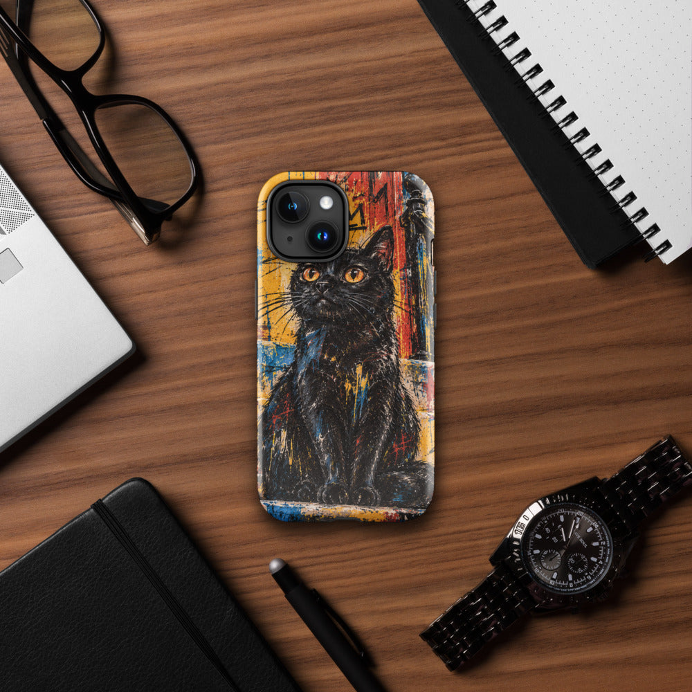 Custom cat portrait phone case, Basquiat style, lifestyle