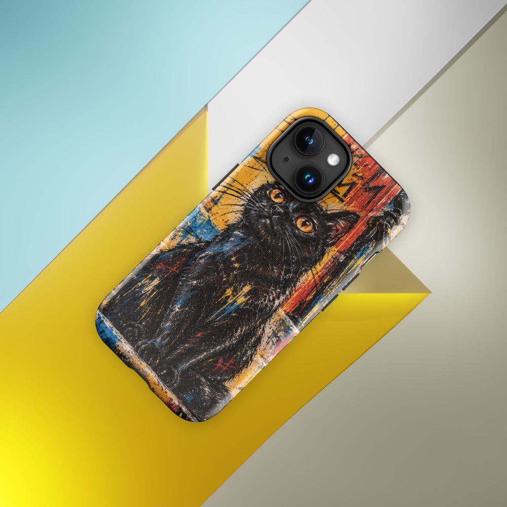 Custom cat portrait phone case, Basquiat style, lifestyle