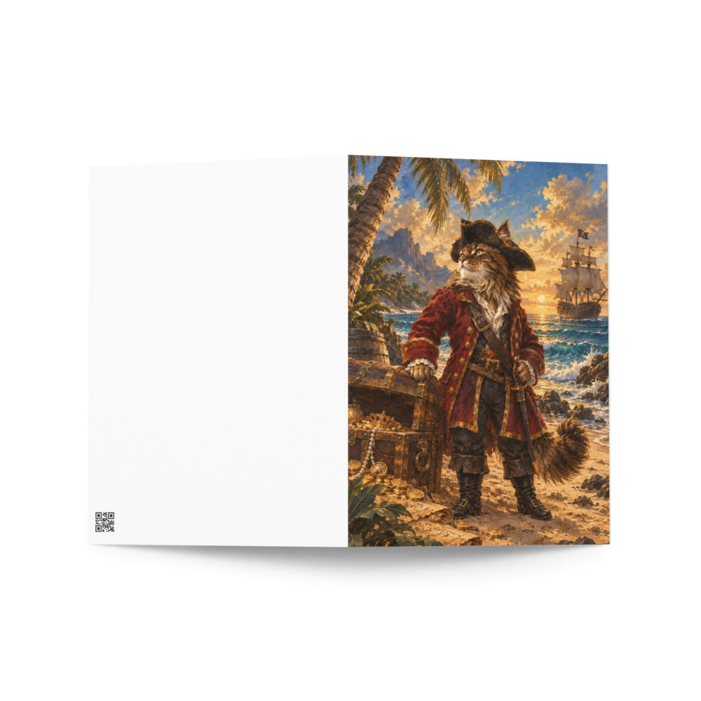 Custom cat portrait greeting card in the Pirate style