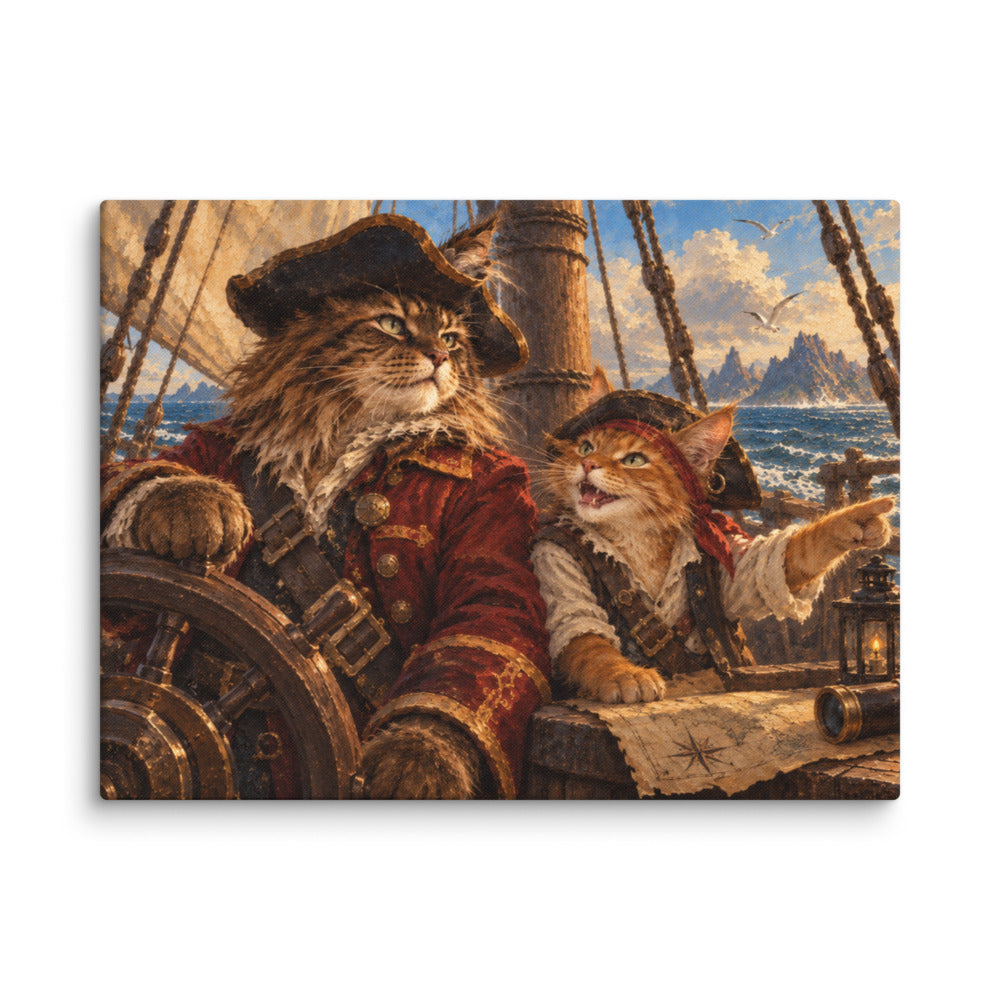 Pirate portrait of 2 cats, canvas print