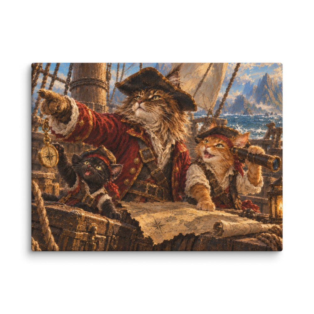 Pirate portrait of 3 cats, canvas print