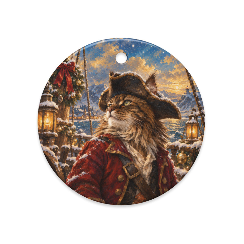 Custom cat portrait ornament in the Pirate style