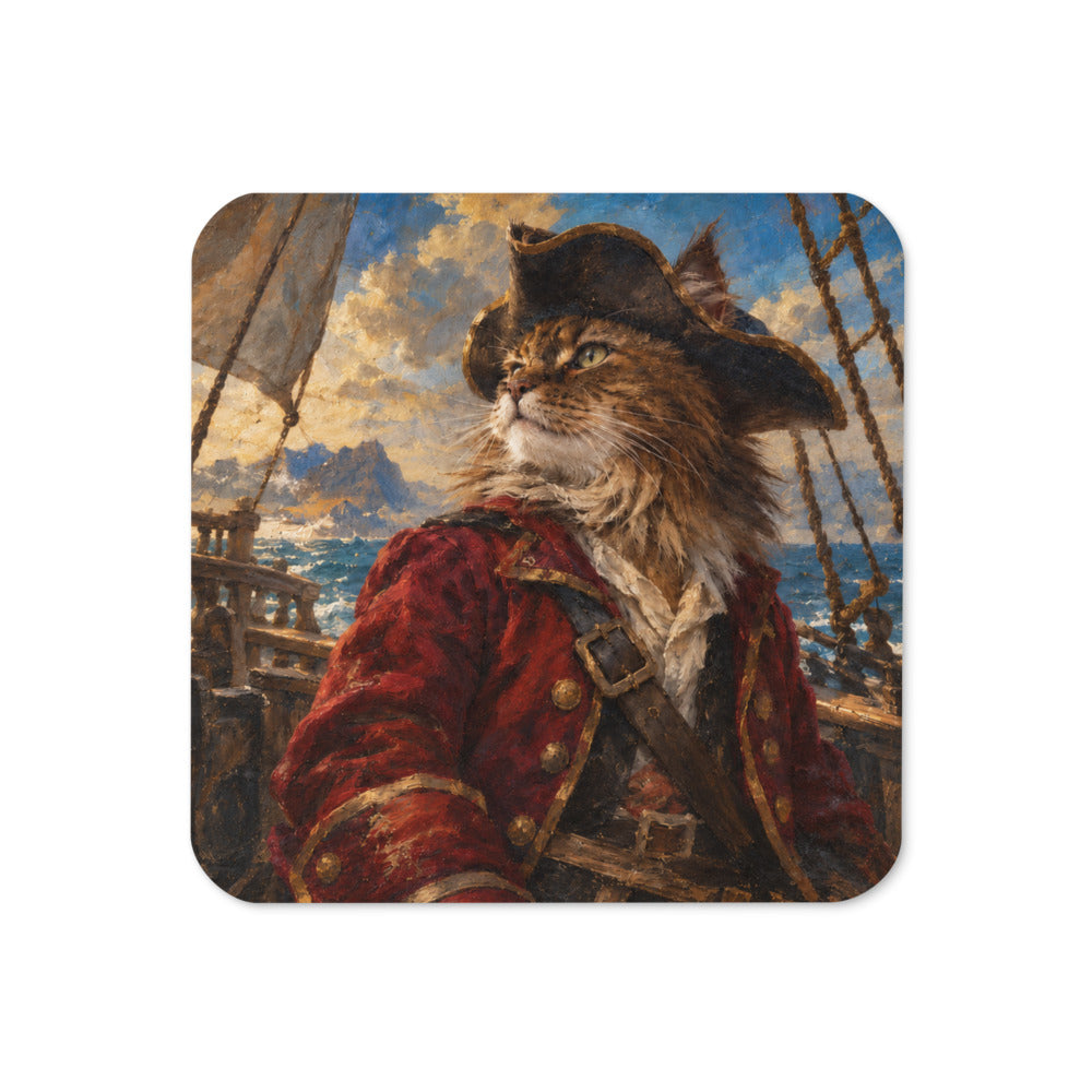 Custom cat portrait coaster in the Pirate style
