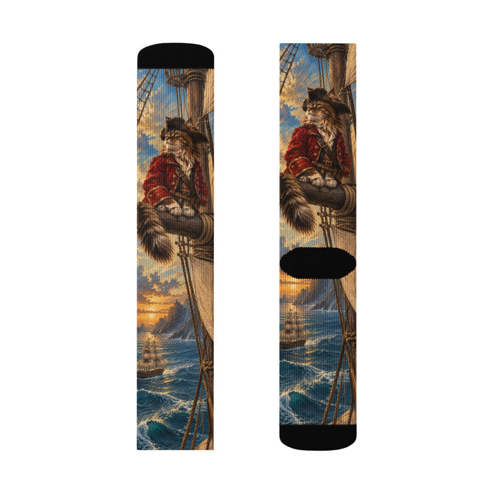 Custom cat portrait socks in the Pirate style