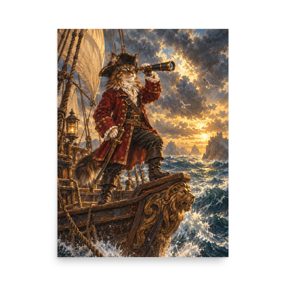 Custom cat portrait poster in the Pirate style