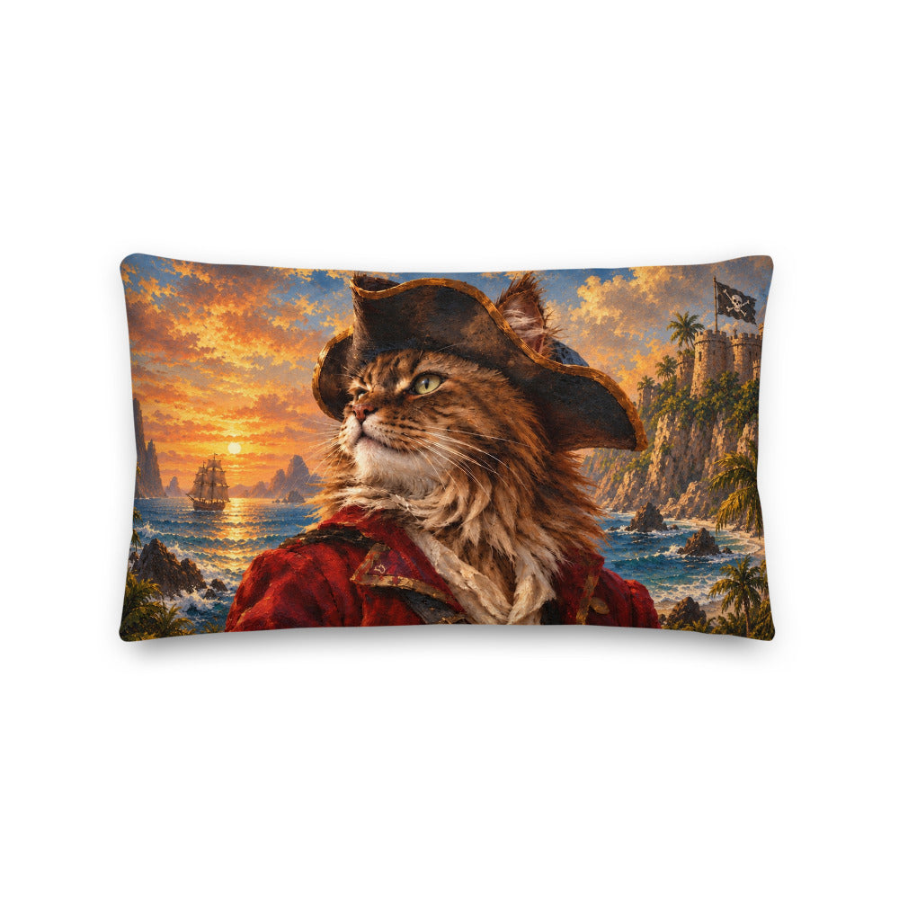 Custom cat portrait lumbar pillow, Pirate style, 20" x 12", lumbar
