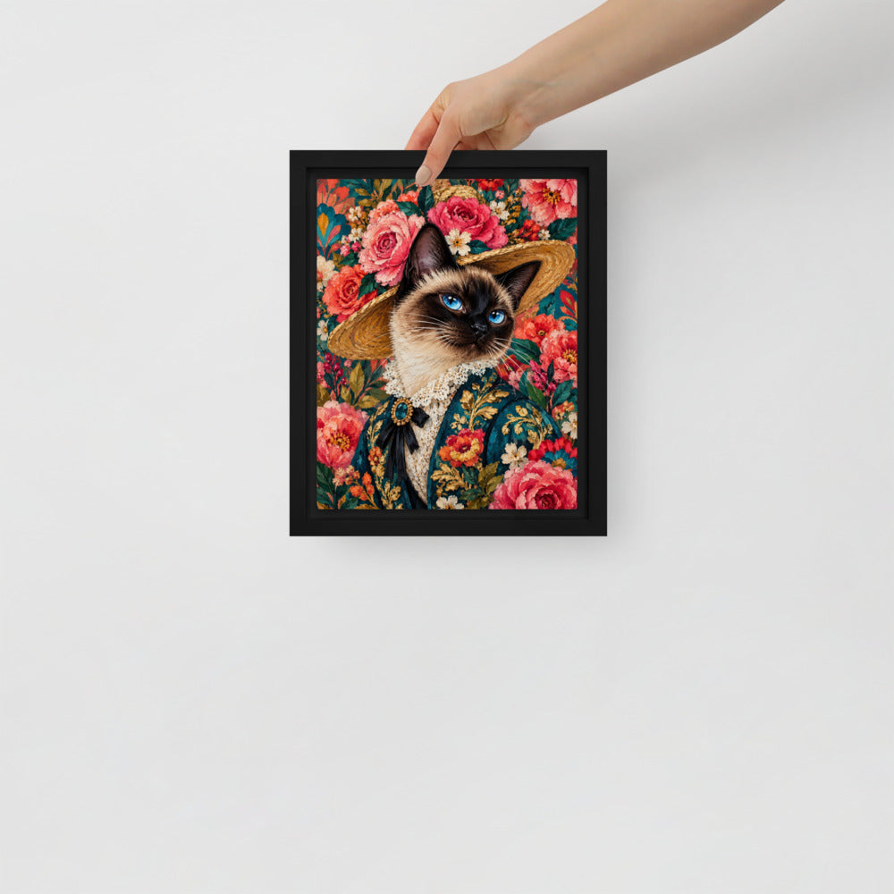 Pop Art cat portrait canvas print, 8 x 10 in, in a black floating frame