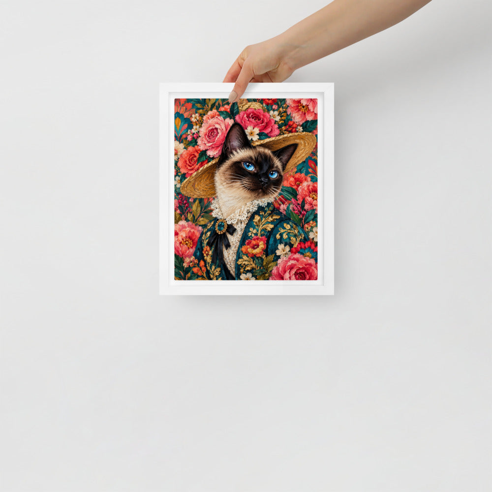 Pop Art cat portrait canvas print, 8 x 10 in, in a white floating frame