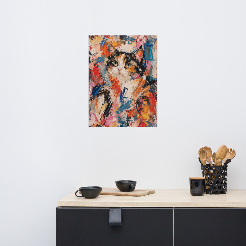 Custom cat portrait poster, Abstract Expressionism style, lifestyle