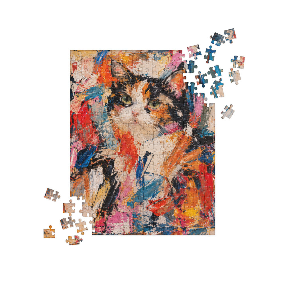 Custom cat portrait jigsaw puzzle, Abstract Expressionism style, lifestyle