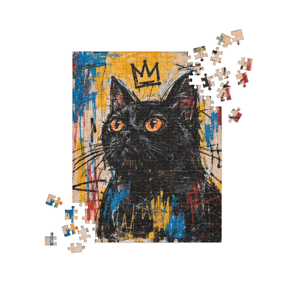 Custom cat portrait jigsaw puzzle, Basquiat style, lifestyle