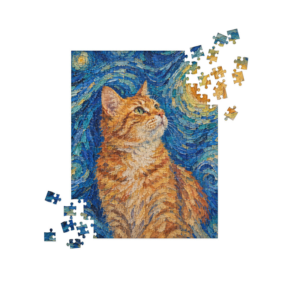 Custom cat portrait jigsaw puzzle, Van Gogh style, lifestyle