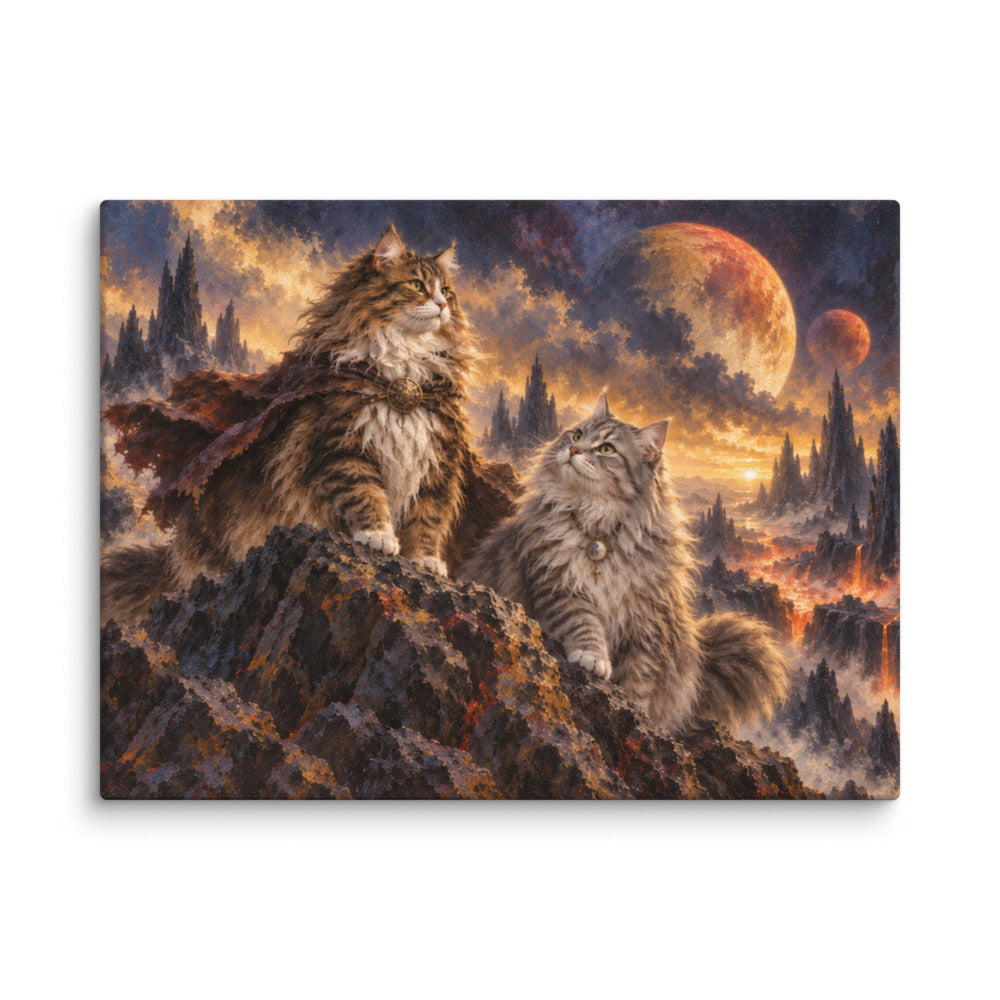 Sci-Fi Fantasy portrait of 2 cats, canvas print