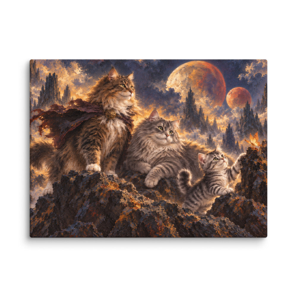Sci-Fi Fantasy portrait of 3 cats, canvas print