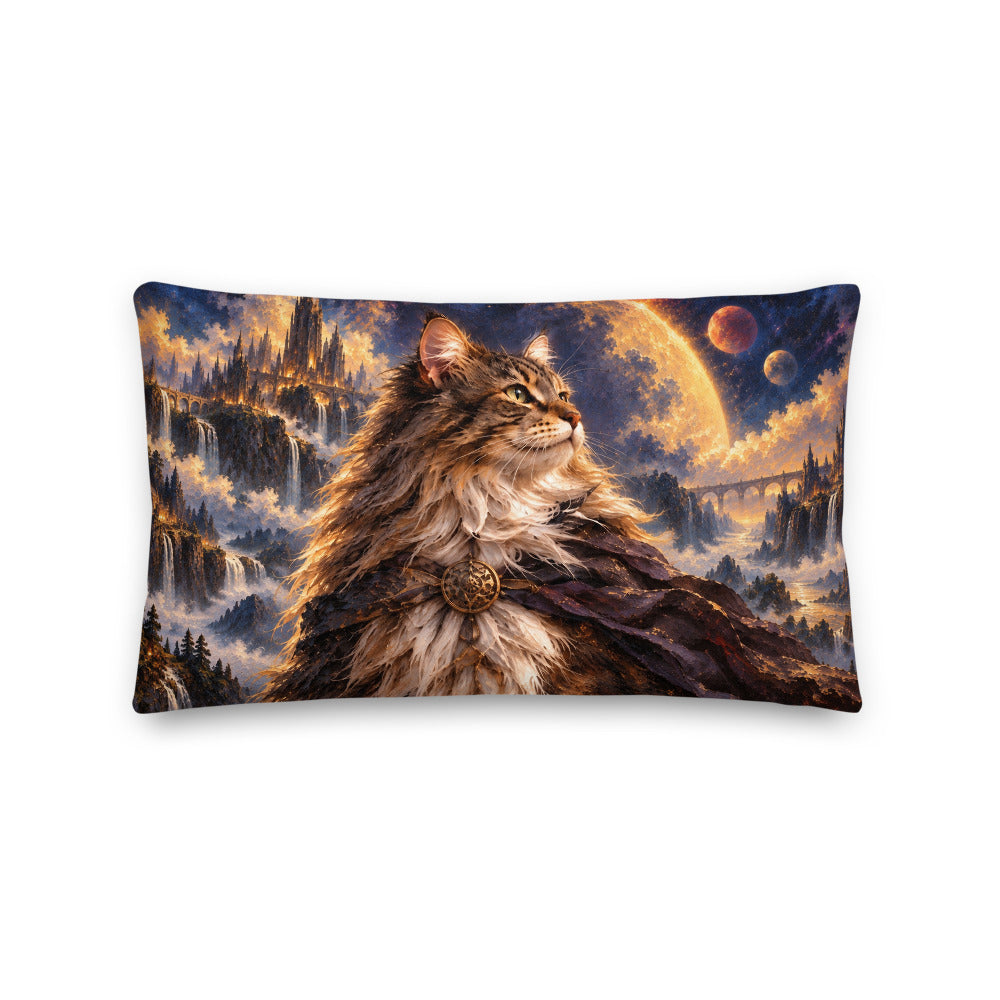 Custom cat portrait lumbar pillow, Sci-Fi Fantasy style, 20" x 12", lumbar