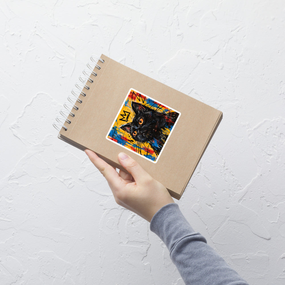 Custom cat portrait sticker, Basquiat style, lifestyle