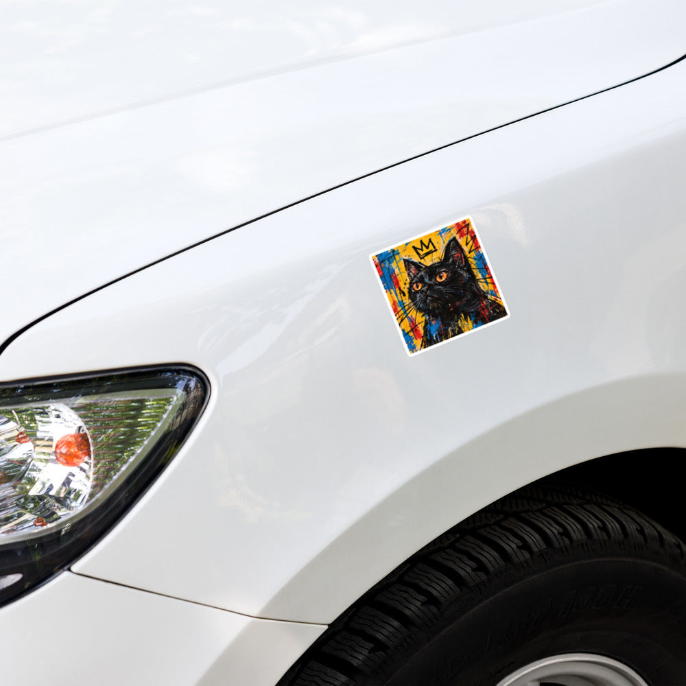 Custom cat portrait sticker, Basquiat style, lifestyle