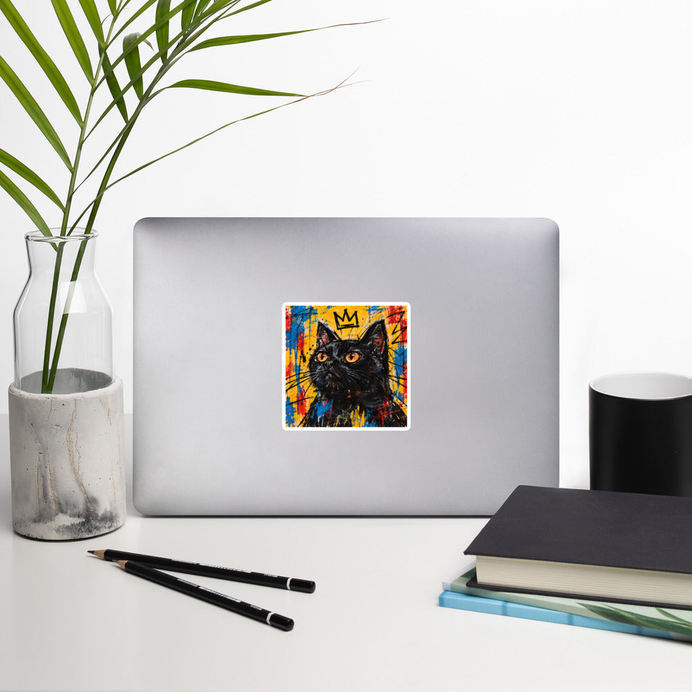 Custom cat portrait sticker, Basquiat style, lifestyle