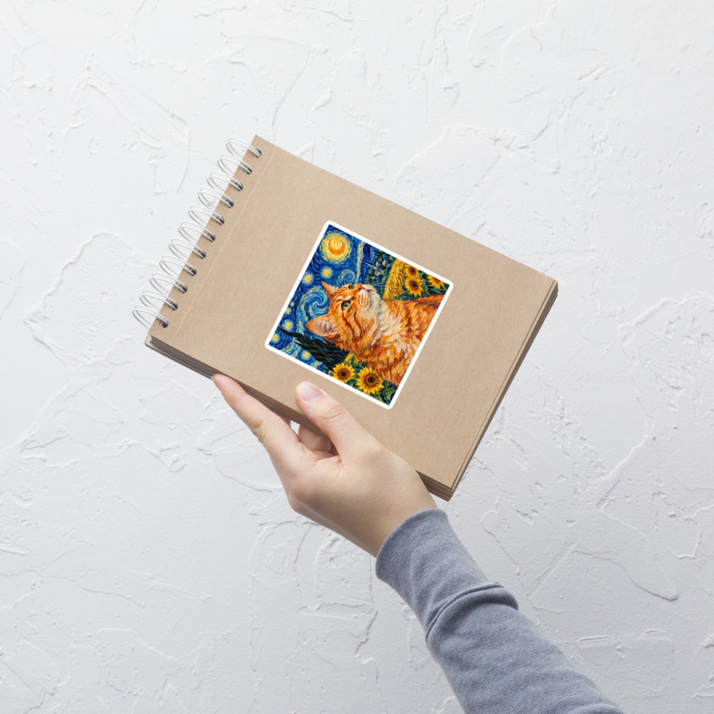Custom cat portrait sticker, Van Gogh style, lifestyle