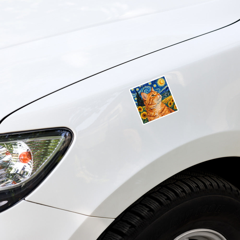 Custom cat portrait sticker, Van Gogh style, lifestyle