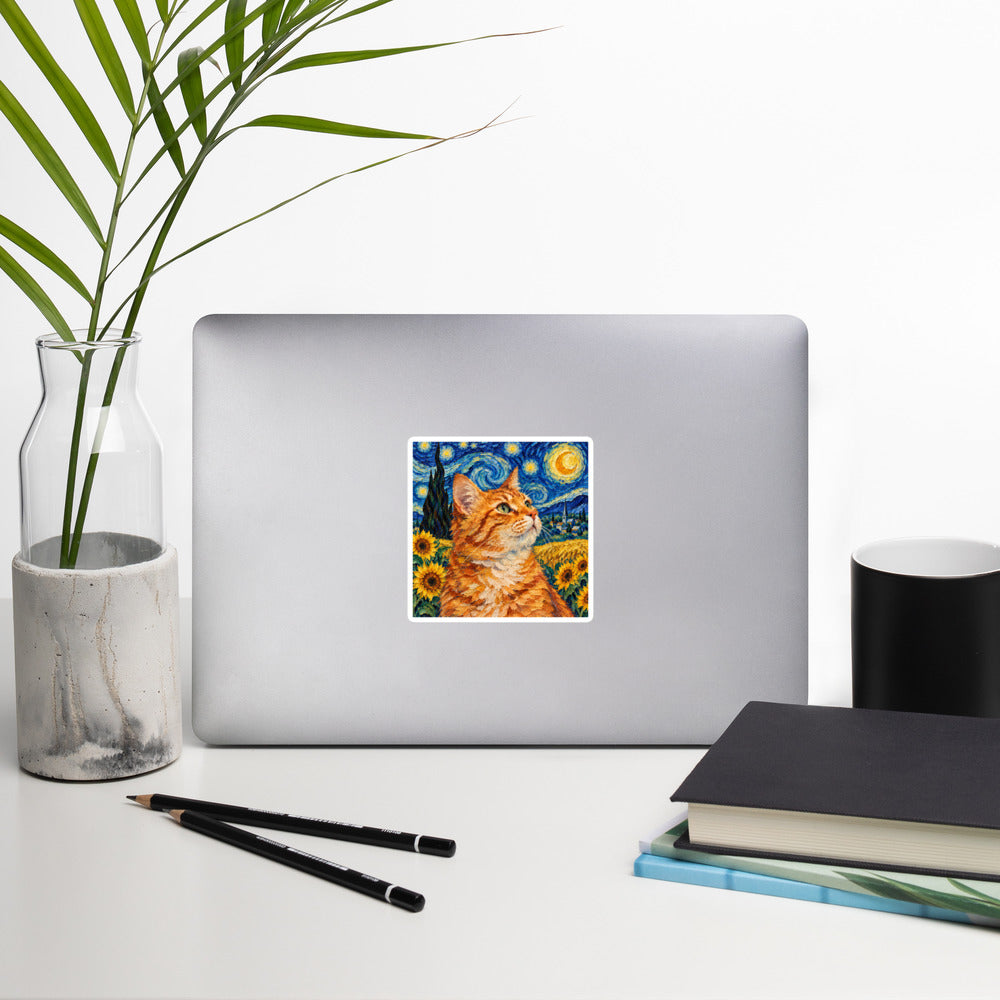 Custom cat portrait sticker, Van Gogh style, lifestyle