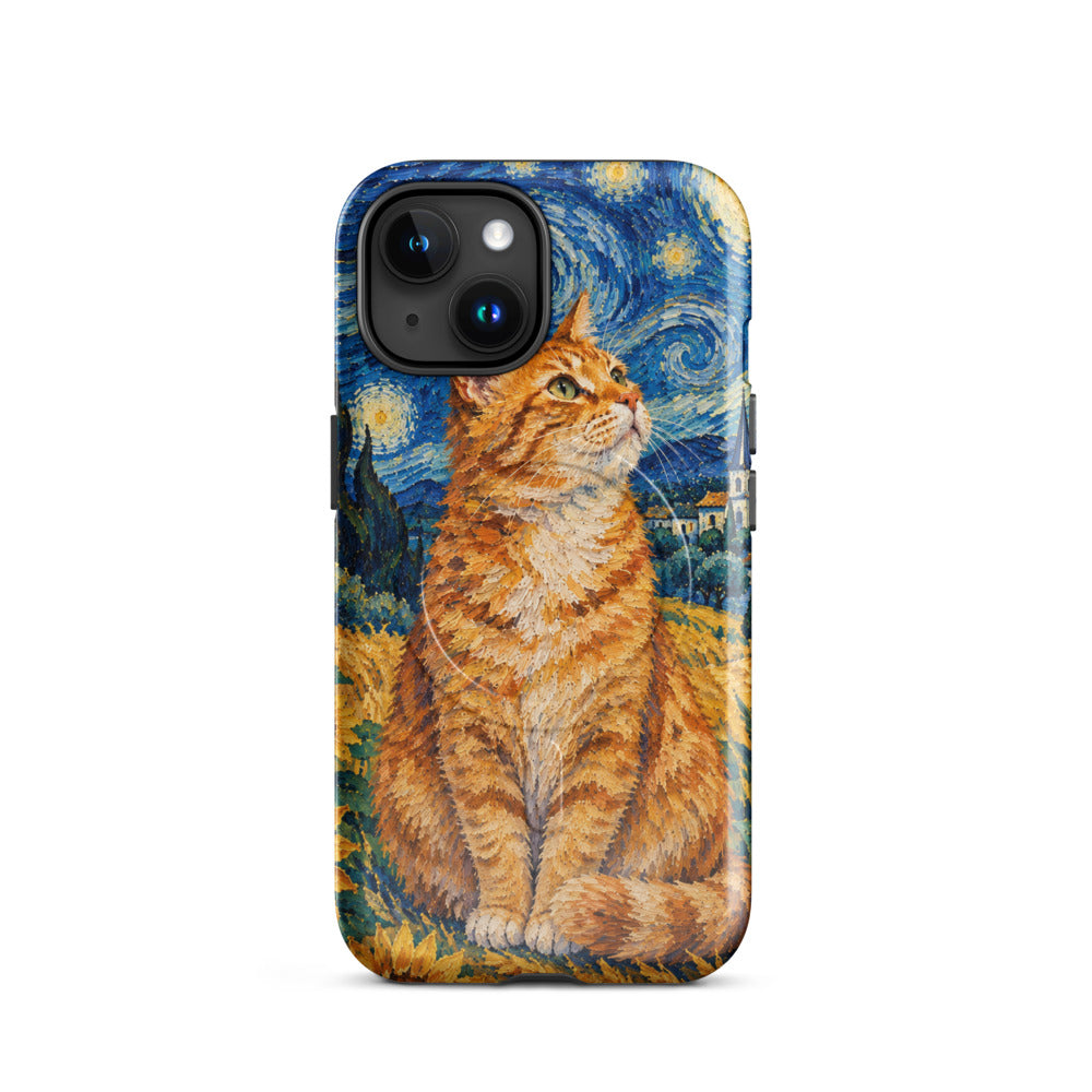 Custom cat portrait phone case in the Van Gogh style
