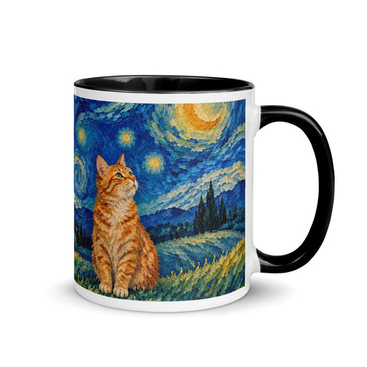 Custom cat portrait mug in the Van Gogh style