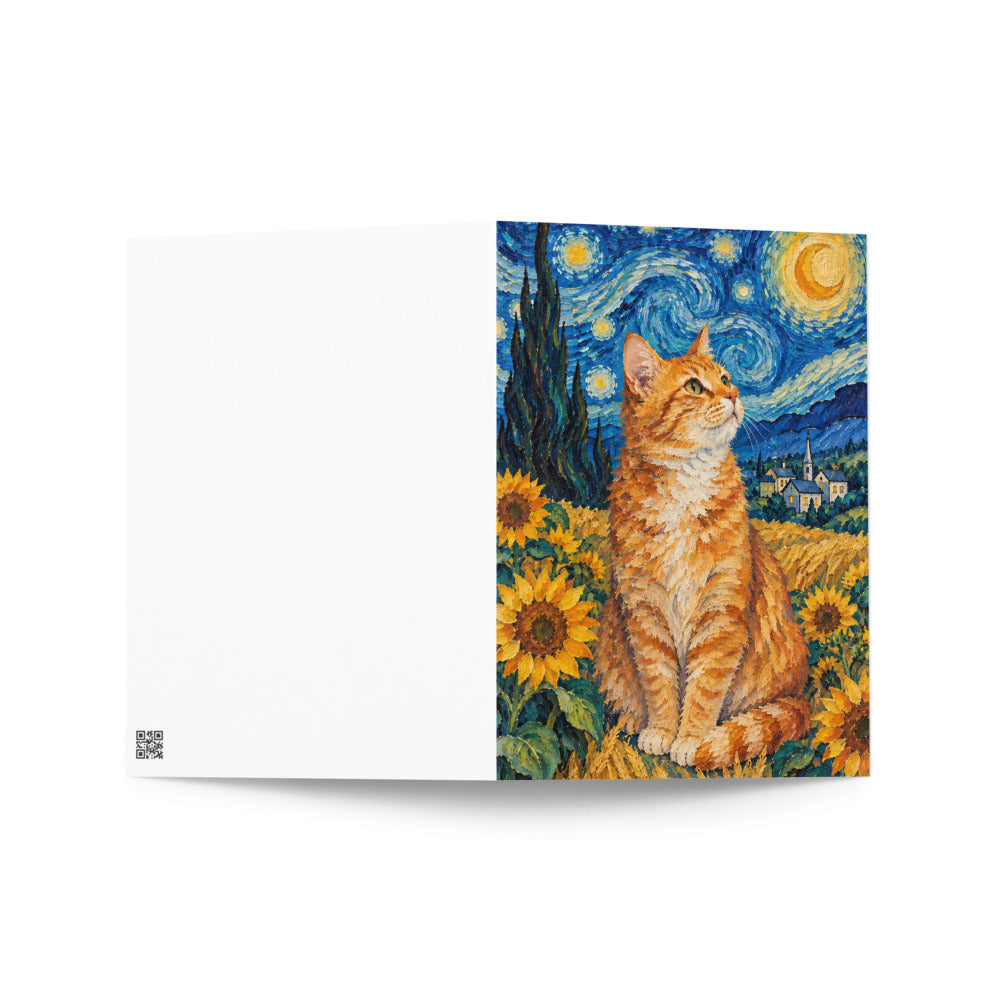 Custom cat portrait greeting card in the Van Gogh style