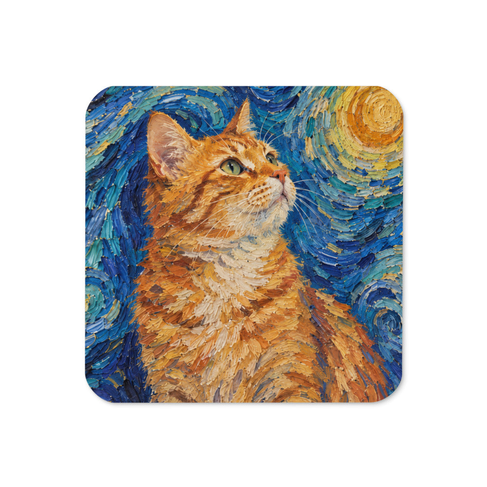 Custom cat portrait coaster in the Van Gogh style