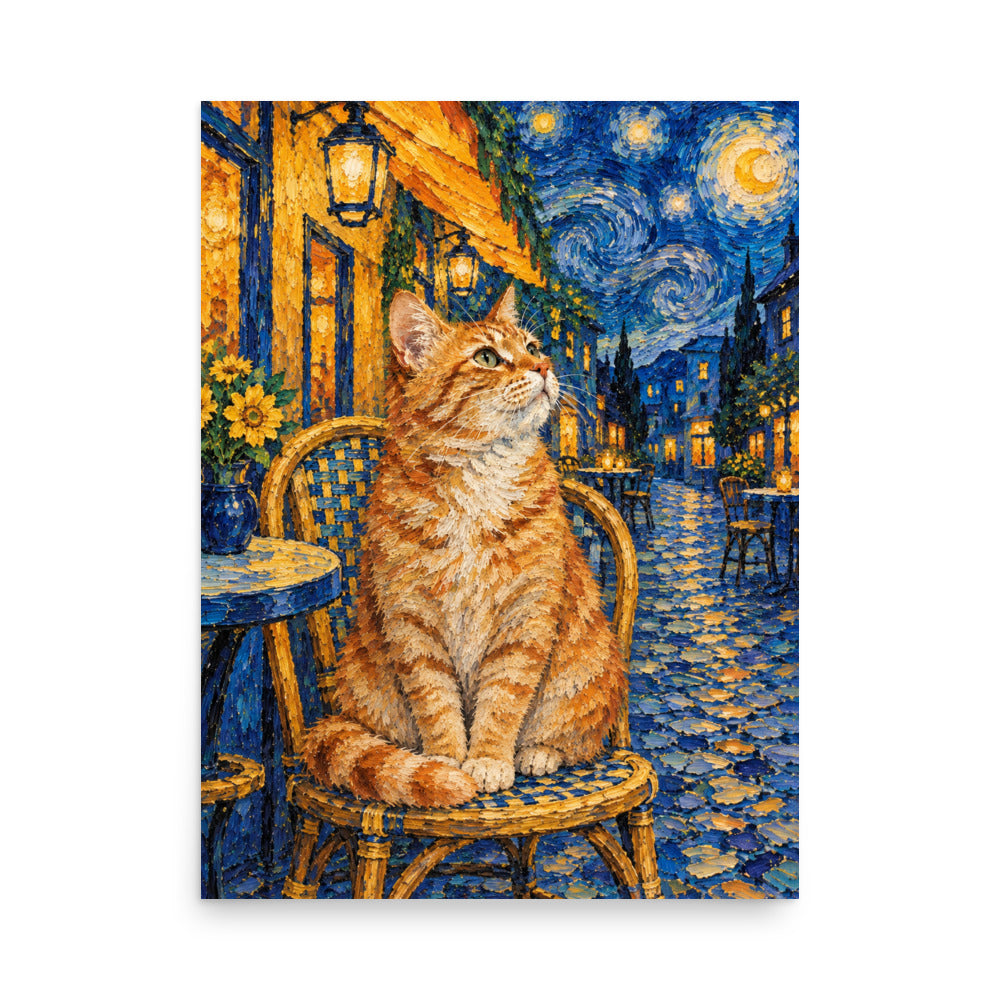 Custom cat portrait poster in the Van Gogh style