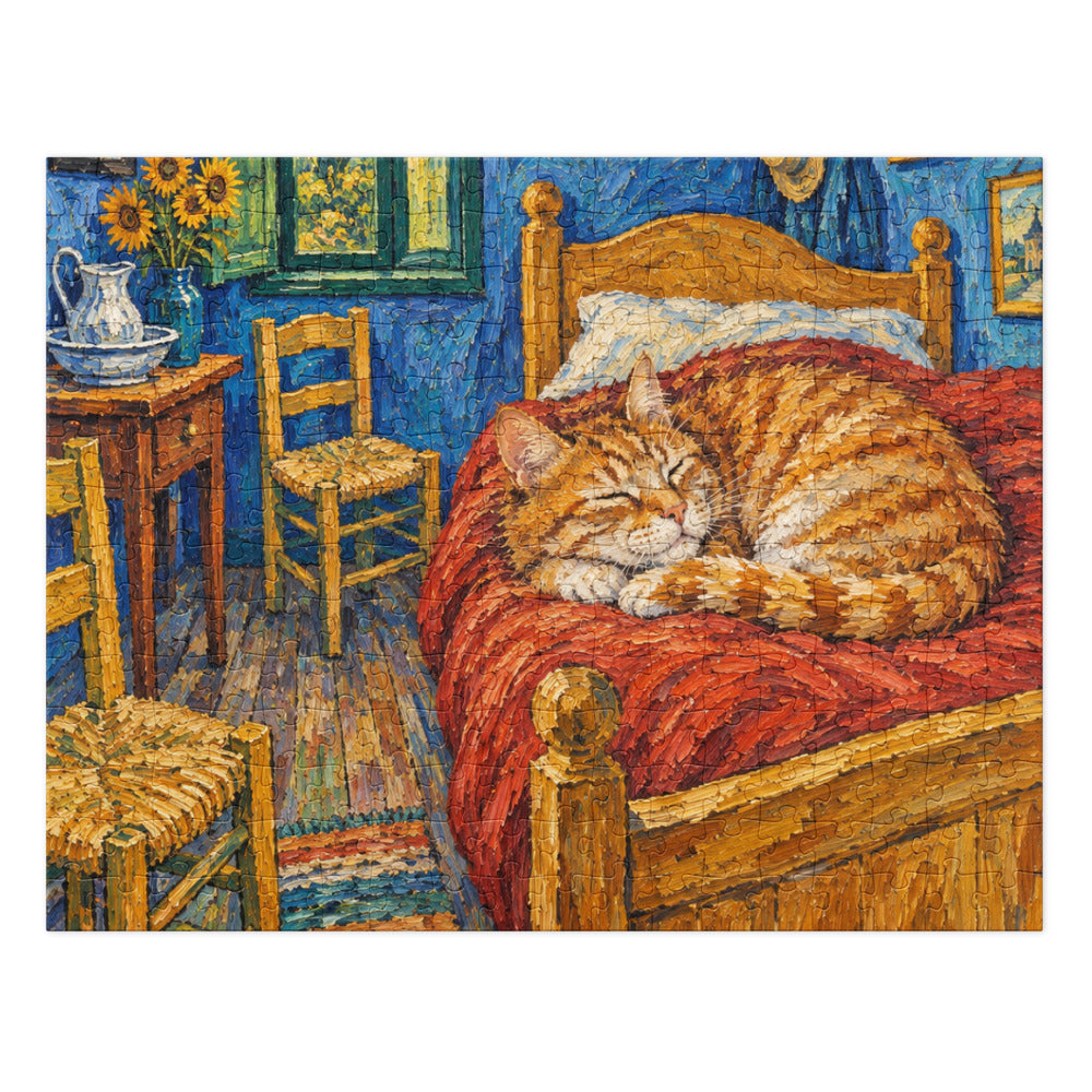 Custom cat portrait jigsaw puzzle in the Van Gogh style